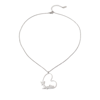 Custom Name Necklaces with Heart and Butterfly Designs