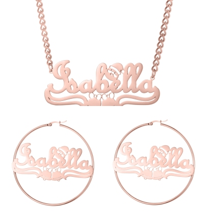 Custom Jewelry Set Name Necklace and Earrings with Bells and Santa Claus