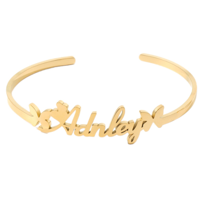 Custom Butterfly-shaped Name Bracelet and Ring Jewelry Set