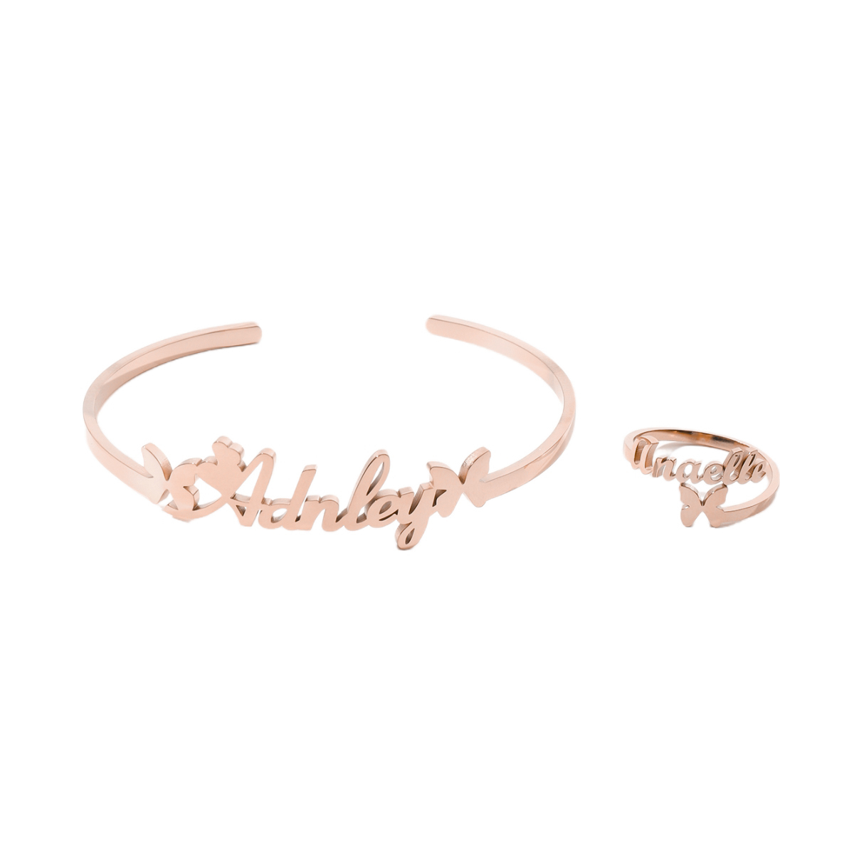 Custom Butterfly-shaped Name Bracelet and Ring Jewelry Set