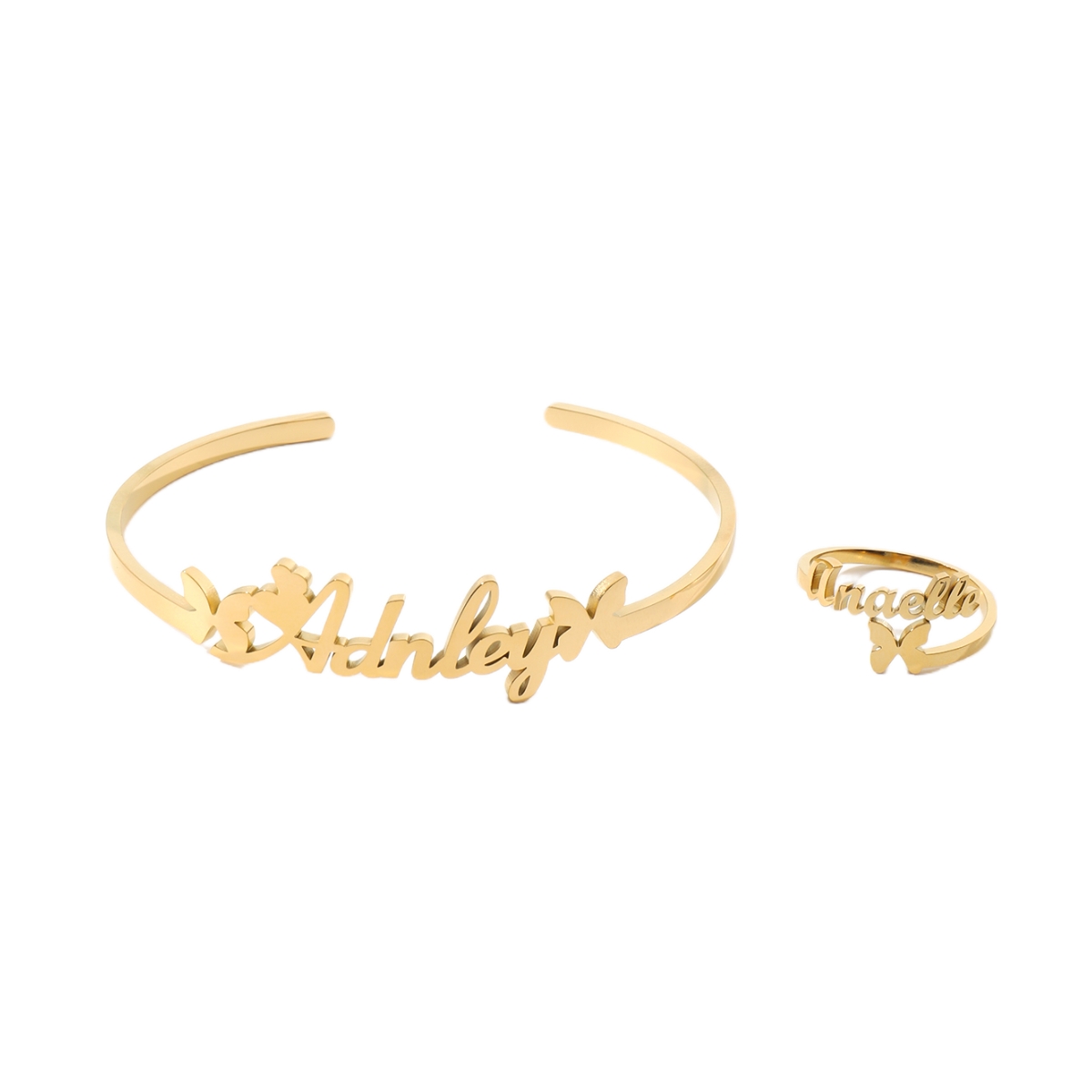 Custom Butterfly-shaped Name Bracelet and Ring Jewelry Set