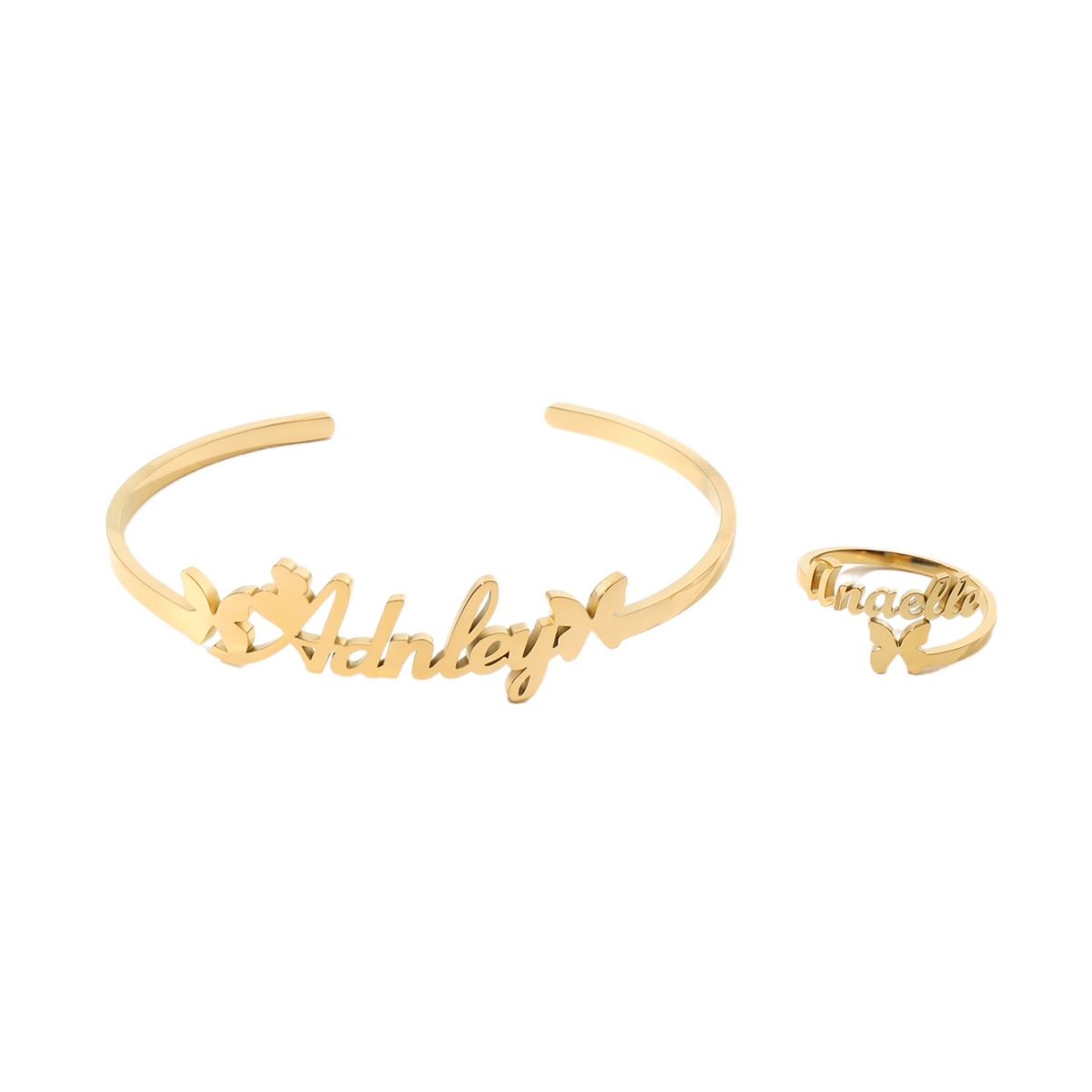 Custom Butterfly-shaped Name Bracelet and Ring Jewelry Set