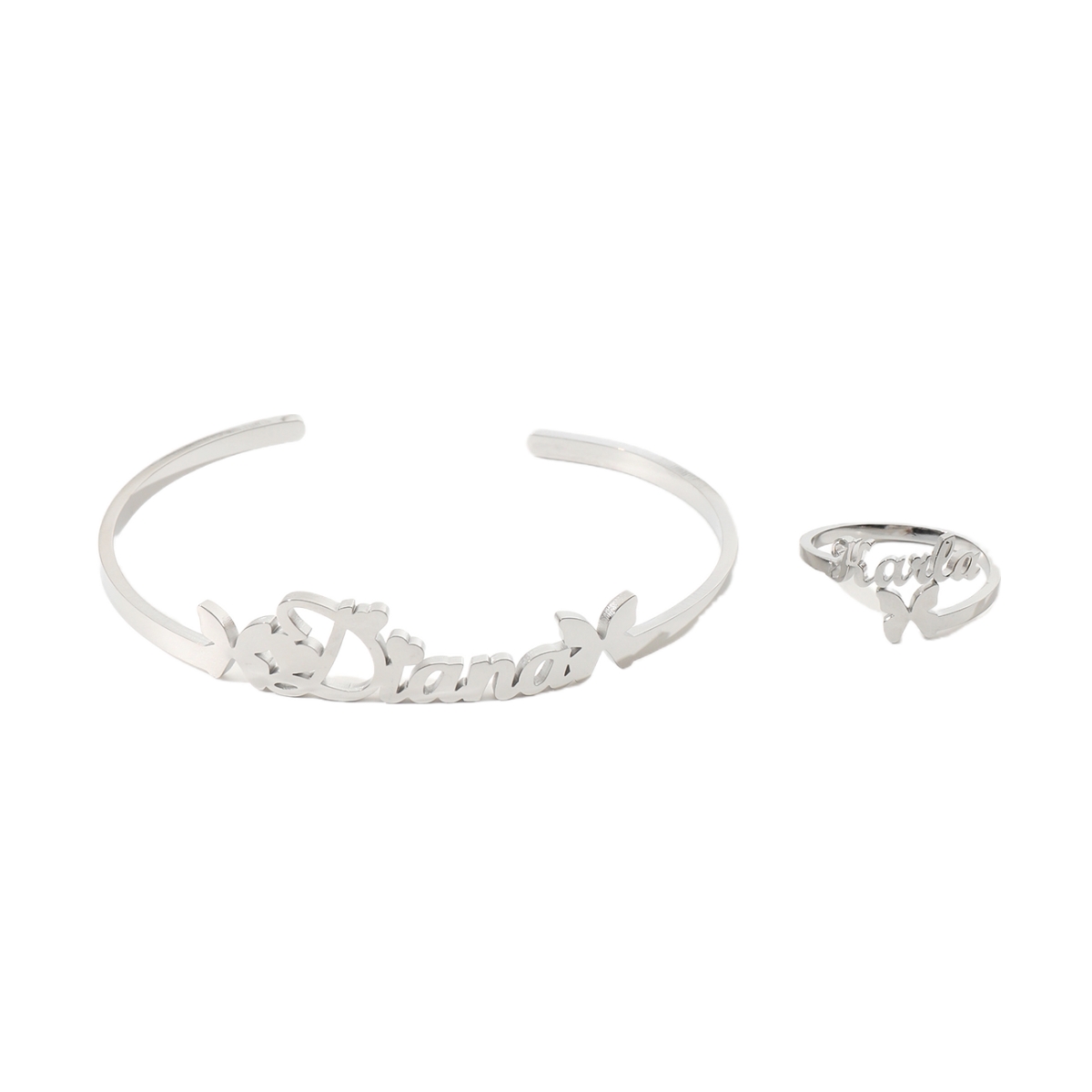 Custom Butterfly-shaped Name Bracelet and Ring Jewelry Set