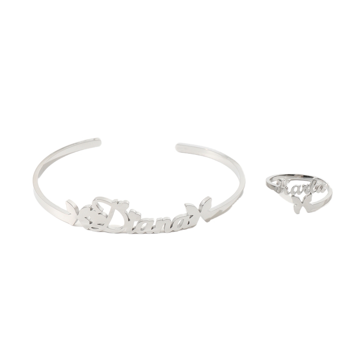 Custom Butterfly-shaped Name Bracelet and Ring Jewelry Set