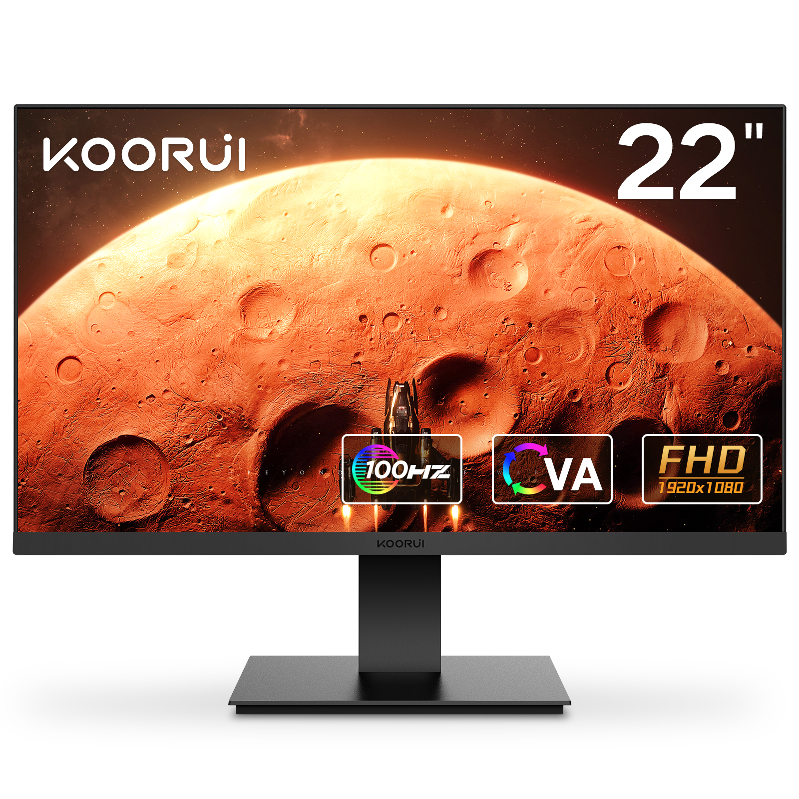 KOORUI 22 Inch Computer Gaming Monitor, FHD 1080P Desktop Display, 100HZ Ultra Thin Bezel/Eye Care/Ergonomic Tilt, HDMI VGA Ports LED Monitor for PC, VESA Mounting