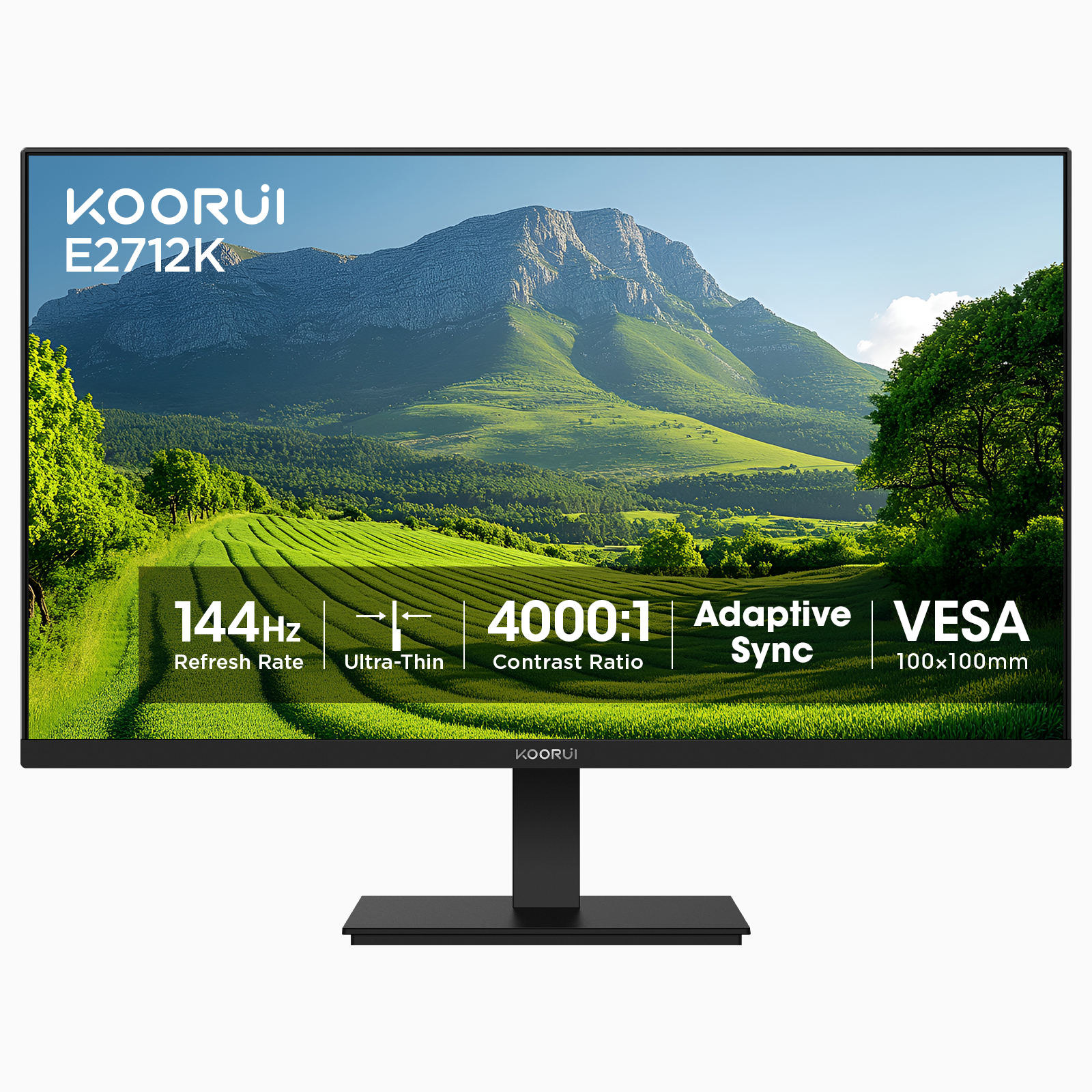 KOORUI 27 Inch Monitor, FHD 1920 x 1080 144Hz Computer Monitor Frameless Office Gaming Monitor with Ergonomic Tilt 1 x HDMI & 1 x VGA (HDMI Cable Included) E2712K