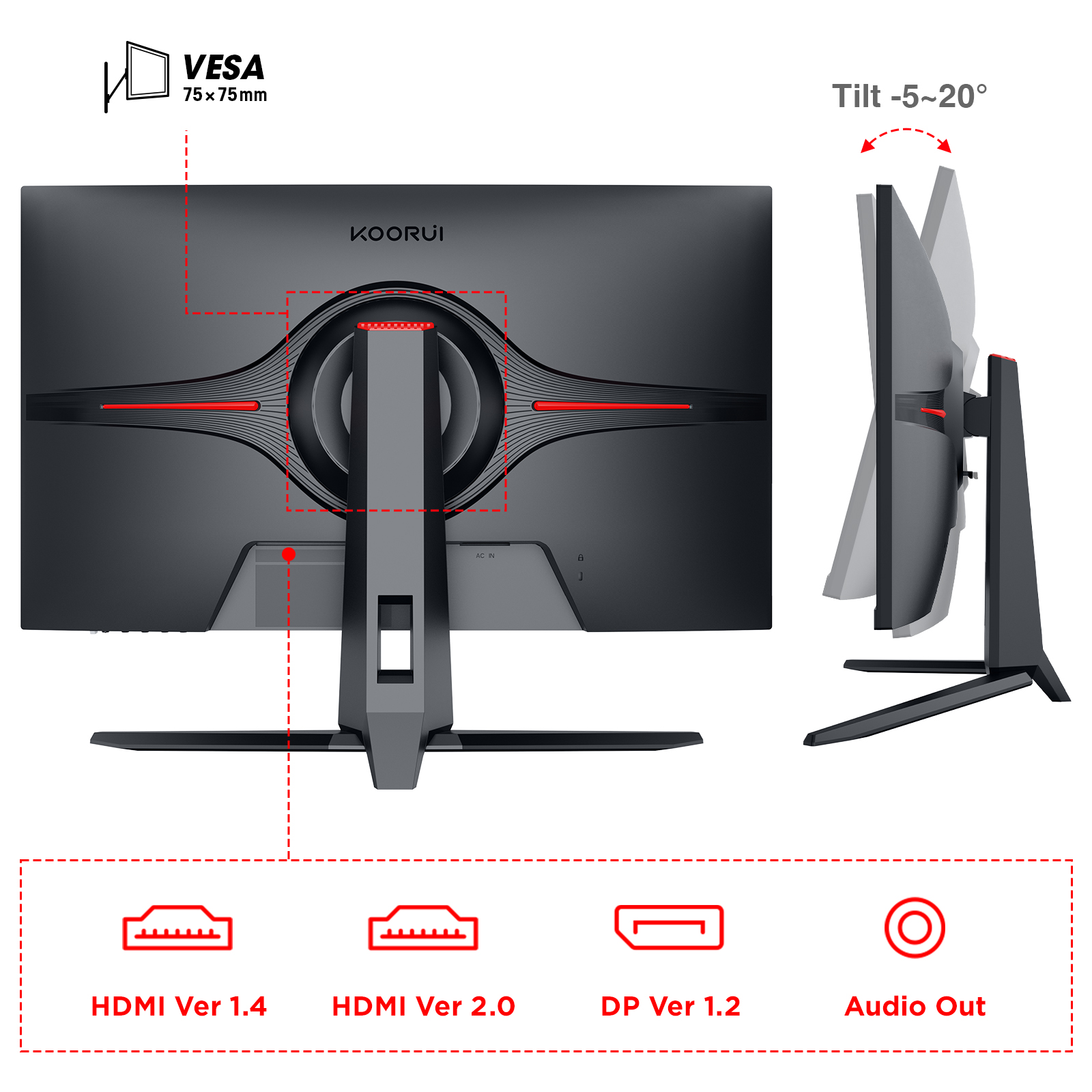 KOORUI 27 inch 144Hz 1ms 2K QHD(2560x1440) Gaming Monitor, DCI-P3 90% Color Gamut, FreeSync(G-Sync Compatible) HDMI/DisplayPort VA Panel Camputer Monitor-Koorui