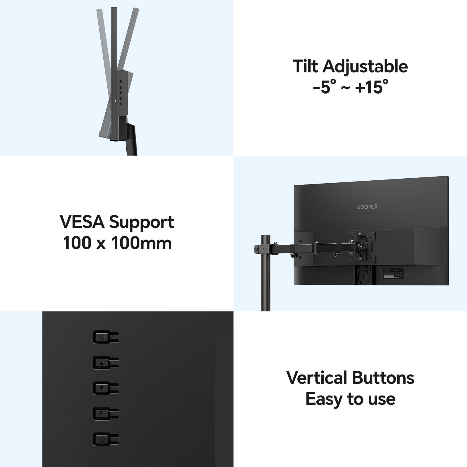 KOORUI 22 Inch Computer Gaming Monitor, FHD 1080P Desktop Display, 100HZ Ultra Thin Bezel/Eye Care/Ergonomic Tilt, HDMI VGA Ports LED Monitor for PC, VESA Mounting