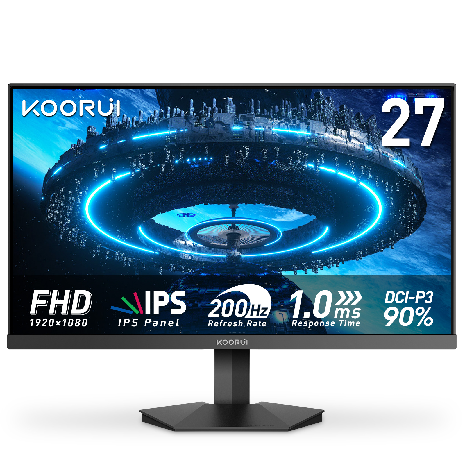 KOORUI 27 Inch Gaming Monitor, 200Hz FHD 1080p, 1ms Adaptive Sync, Fast IPS Computer Monitors with DCI-P3 90%, HDR 400, HDMI 2.0, DisplayPort, Eye Care (G2711P)