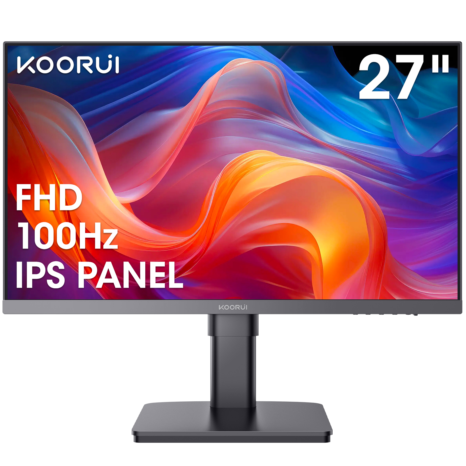 KOORUI 27N6 27 inch Monitor, FHD (1920 x 1080p) IPS Display, 99% sRGB, HDMI,VGA, Tilt Pivot Vertical Height Adjustable, VESA Compatible, Black