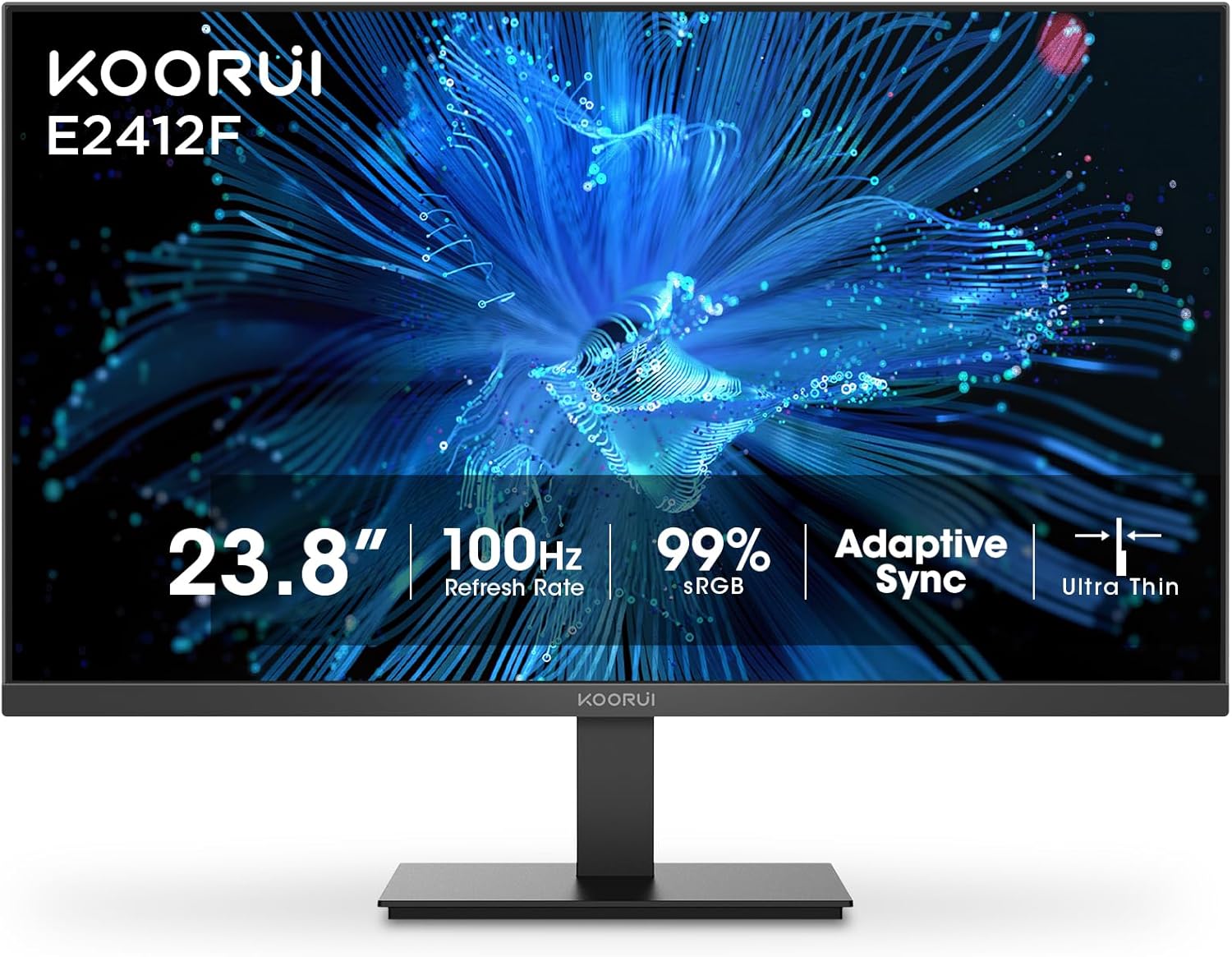 KOORUI 24 inch Computer Monitor,FHD (1920 x 1080) 100Hz 99% sRGB 3000:1,PC Desktop Monitors for Computer,HDMI/VGA Port, 100 x 100 mm VESA Mountable,Visioncare,Black