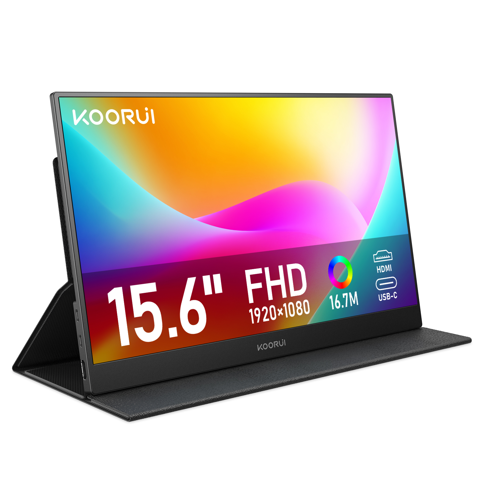 KOORUI Portable Monitor for Laptop, 15.6'' 1080P FHD Laptop Monitor IPS Display with USB Type C Port HDMI, Computer Screen, Dual Speakers, Eye Care, Laptop Extended Monitor for PC Phone Mac Xbox PS4/5 Switch (E1511A)