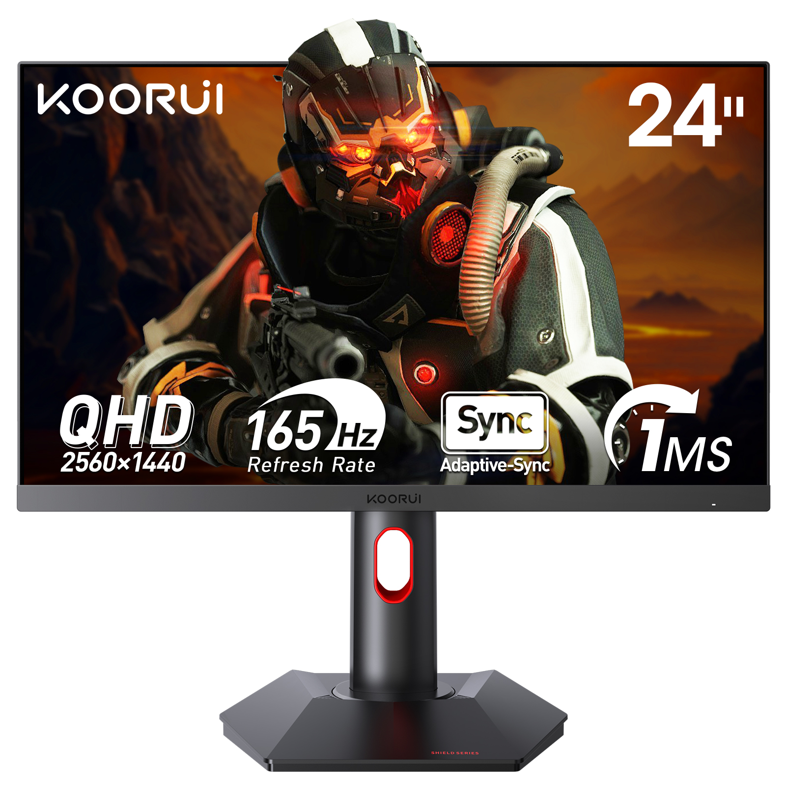 KOORUI 24 inch Gaming Monitor, 2K QHD 2560 X 1440, 165Hz, 1ms, Fast IPS, 100% sRGB, Adaptive Sync, Pivot Adjustment, HDMI, DisplayPort, VESA Compatible, GP01