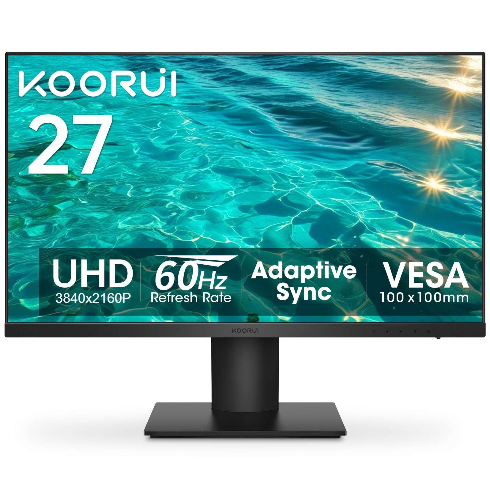 KOORUI 27 Inch 4K UHD Monitor, 3840 x 2160 IPS Display 5ms 60Hz HDR 10, 90% DCI-P3, Frameless, 2X HDMI 2.0 & DisplayPort 1.4, VESA Mountable, Eye Care
