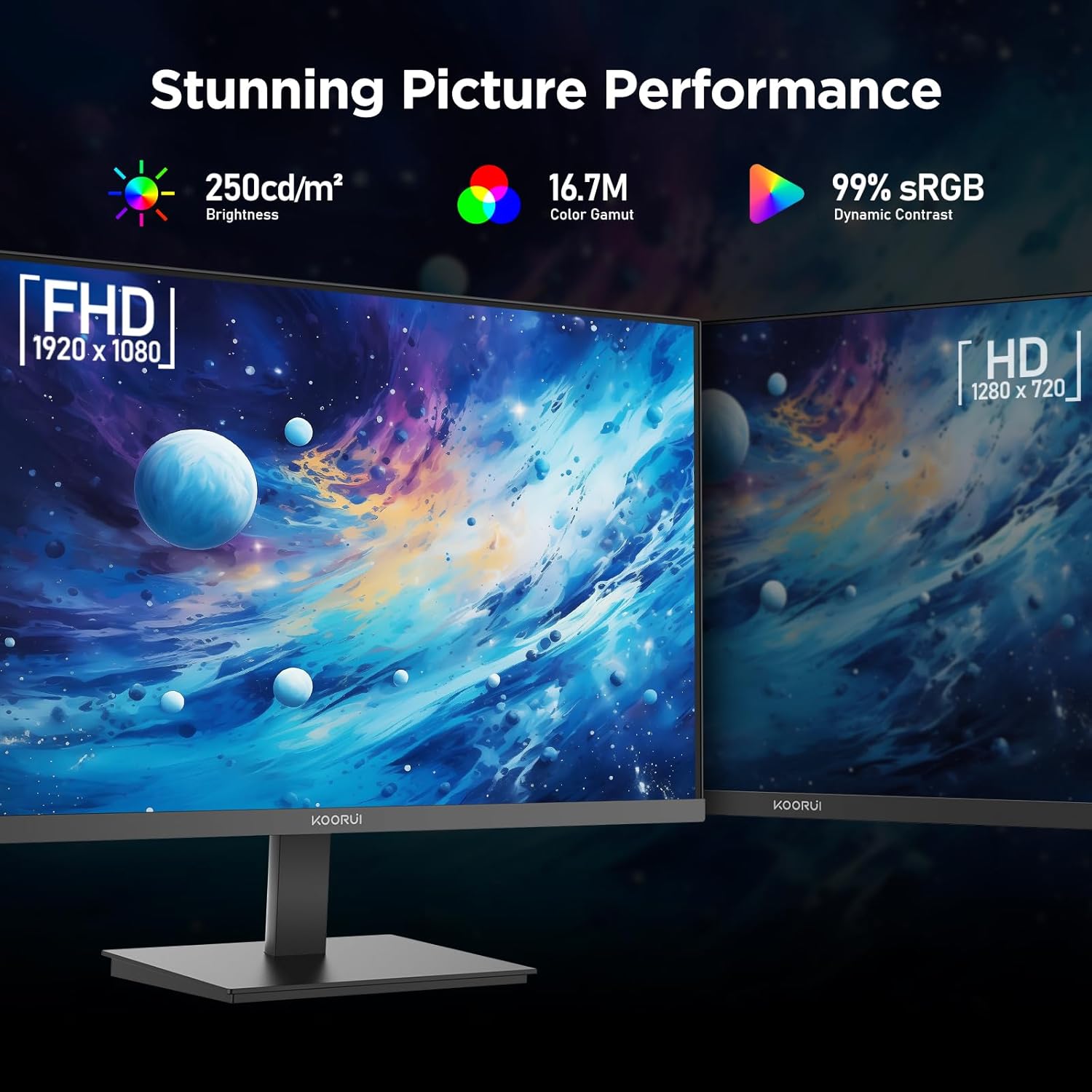 KOORUI 24 inch Computer Monitor, 144Hz IPS FHD (1920 x 1080) 99% sRGB 1000:1,Adaptive Sync,PC Desktop Monitors for Computer,HDMI/VGA Ports,100 x 100 mm VESA Mountable,Eyecare,Black