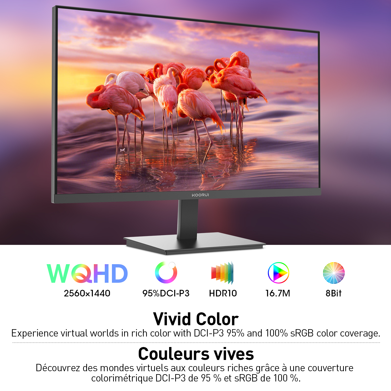 KOORUI 27 Inch QHD (2560x1440) IPS Monitor, 120Hz Computer Monitor, 1ms, AdaptiveSync, HDMI, DP Port, Slim-Thin, VESA Mountable, Tilt Adjustable, Black, E2721H