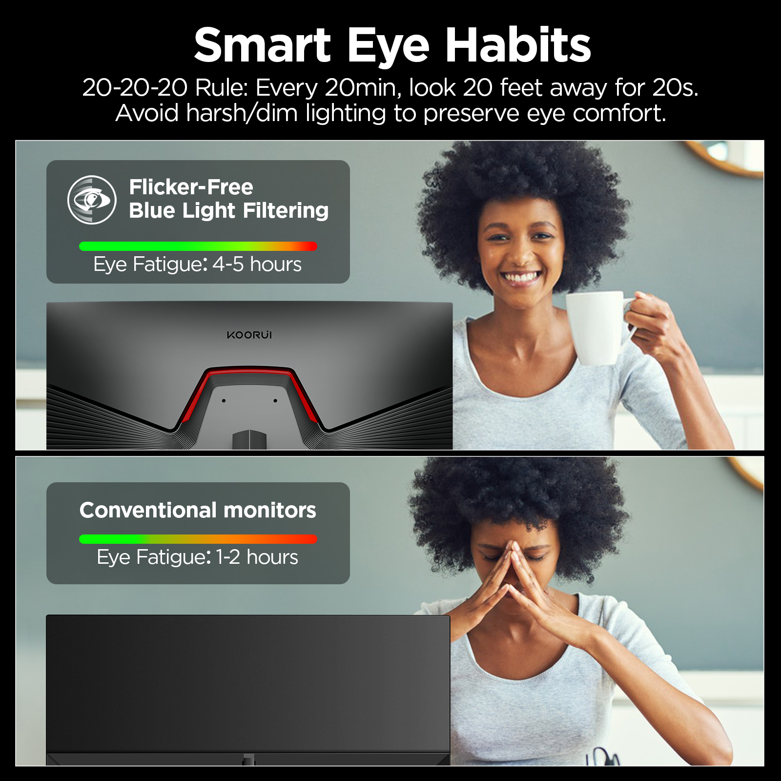 KOORUI 24 Inch Gaming Monitor, 240Hz FHD 1ms Computer Monitor, HDR400 90% DCI-P3 Adaptive Sync, 2xHDMI DP VESA Mount Tilt Adjustable, G2411X