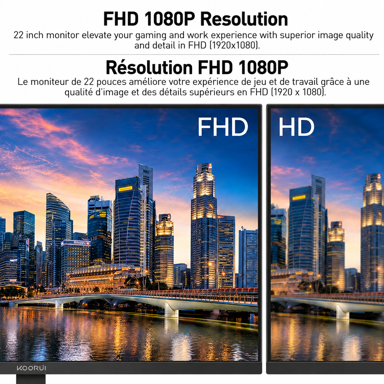 KOORUI 22 Inch Computer Monitor, FHD 1080P 120Hz Computer Display for Office & Work from Home, HDMI/VGA Monitor with Eye Care, Ultra-Slim Bezel, VESA Mount, E2212H