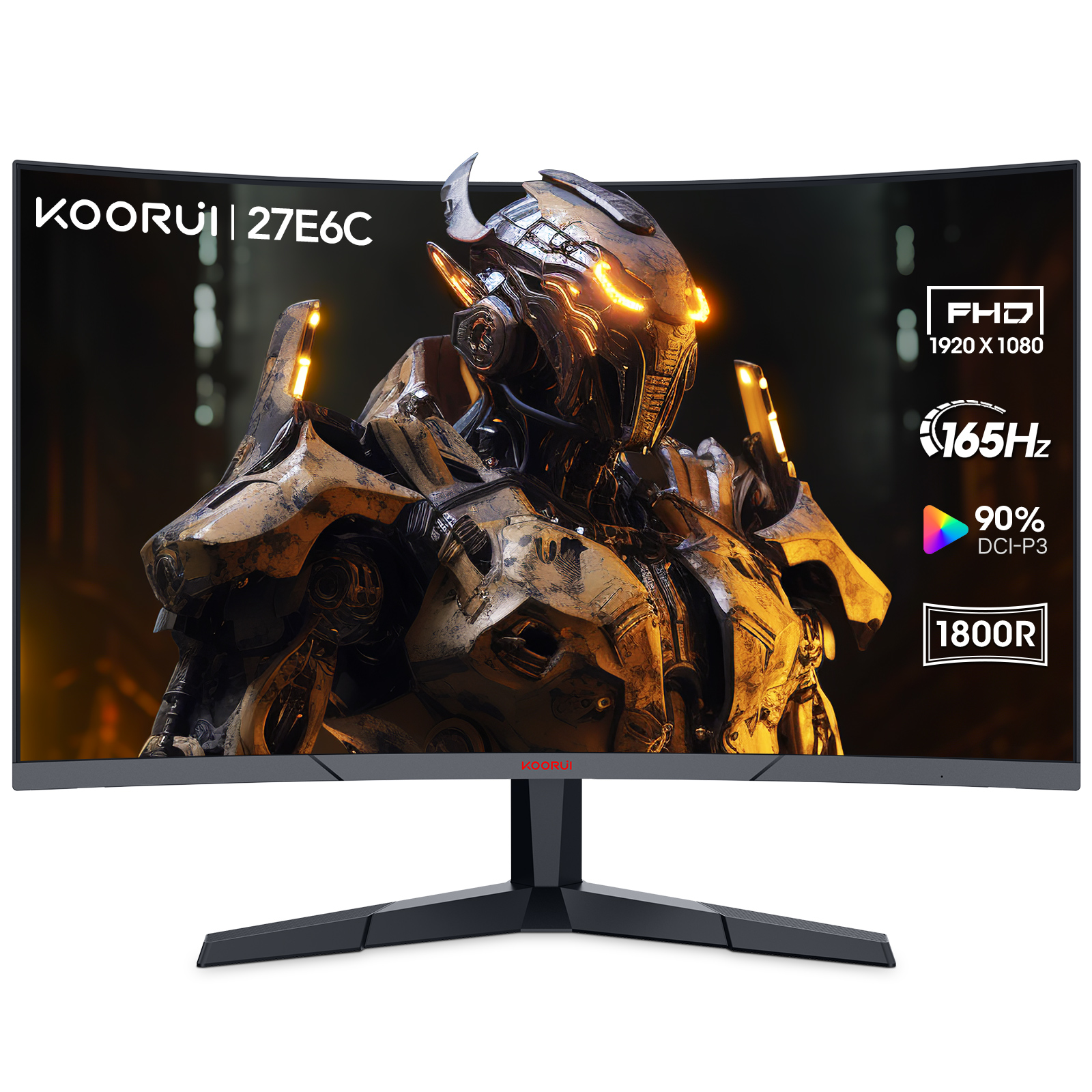  KOORUI 27 Inch Curved Gaming Monitor, 165Hz 1ms PC Desktop Computer Monitors for Gaming, 90% DCI-P3, Built-in Adaptive Sync,27E6C