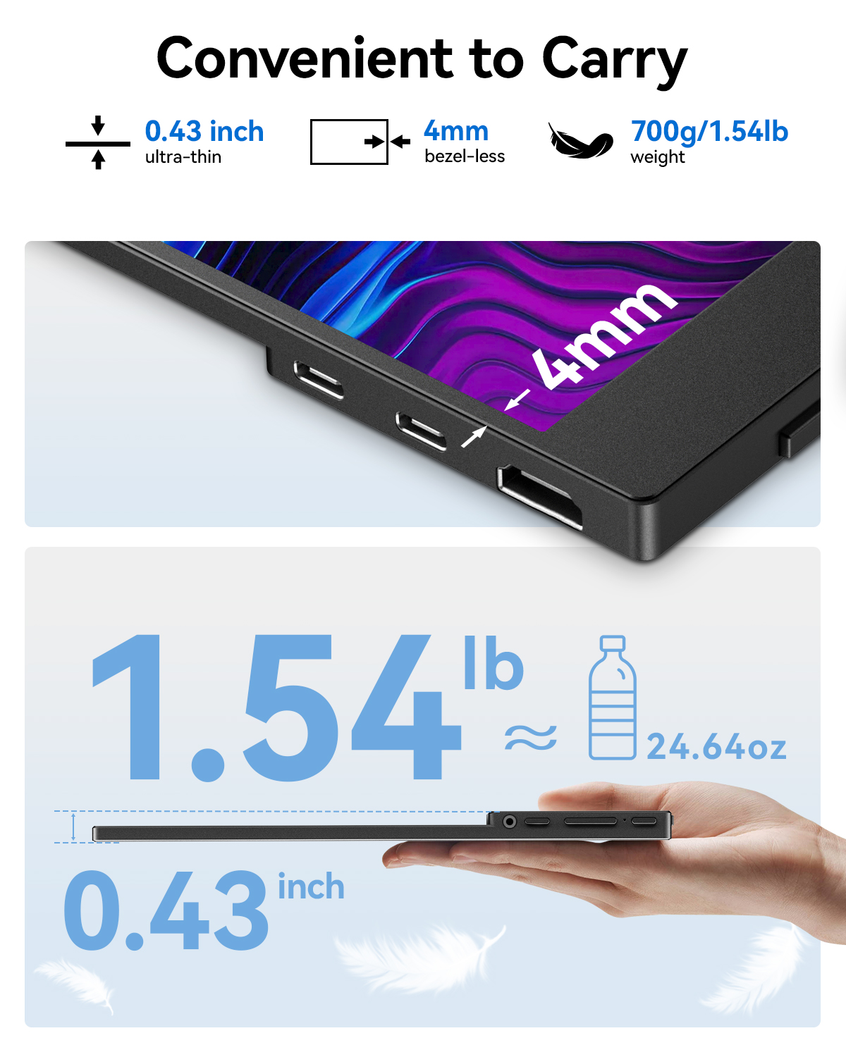 KOORUI Portable Monitor for Laptop, 15.6'' 1080P FHD Laptop Monitor IPS Display with USB Type C Port HDMI, Computer Screen, Dual Speakers, Eye Care, Laptop Extended Monitor for PC Phone Mac Xbox PS4/5 Switch (E1511A)
