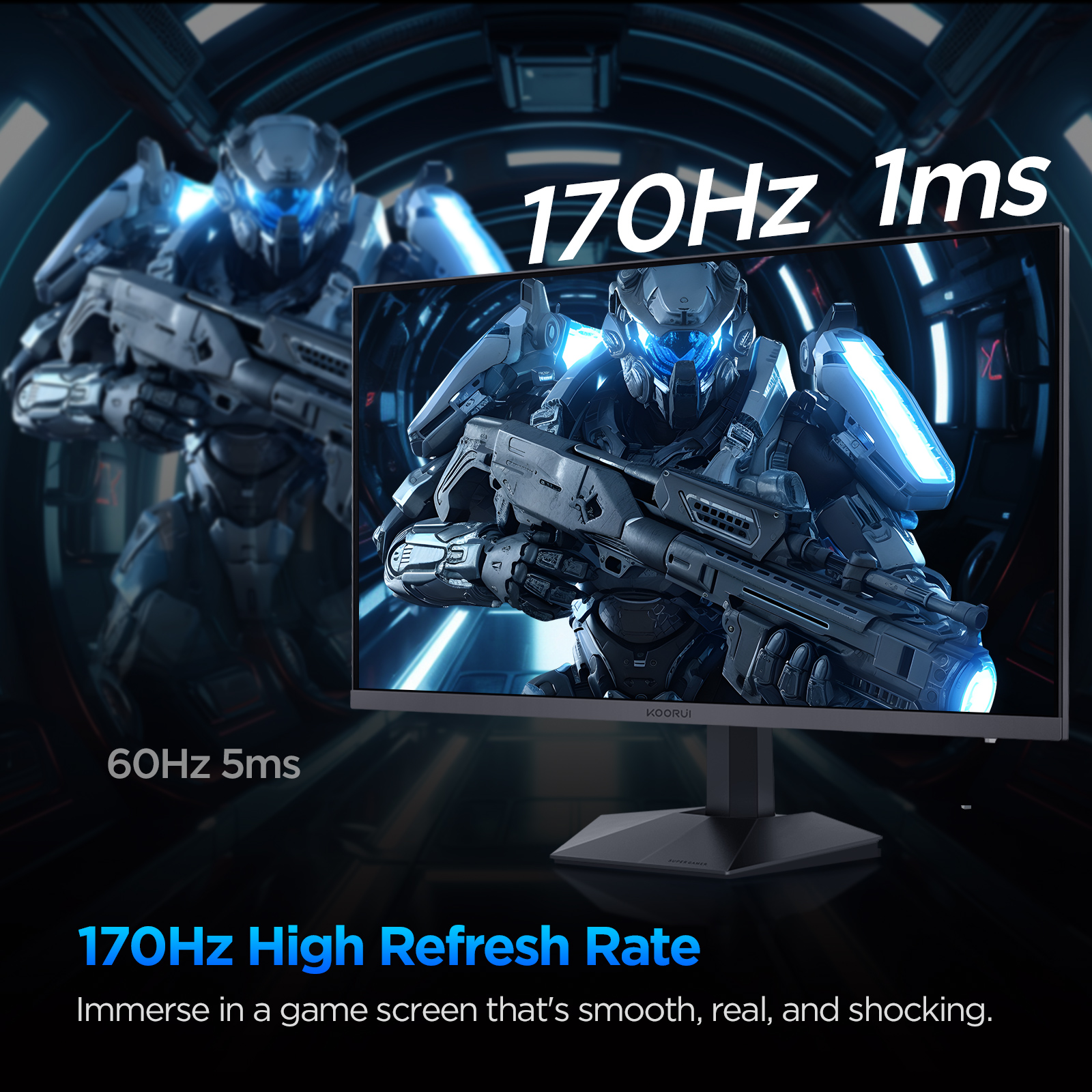 KOORUI 27 inch Gaming Monitor, 170Hz 1ms 2K 1440p PC Desktop Computer Monitors for Gaming,90% DCI-P3,Adaptive Sync,DP&HDMI Ports, GN03