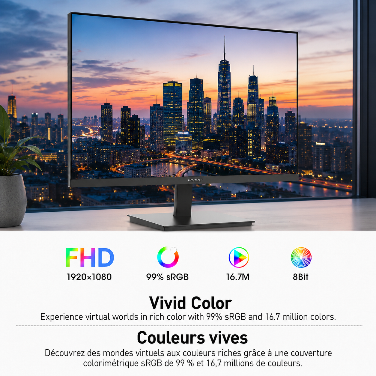 KOORUI 22 Inch Computer Monitor, FHD 1080P 120Hz Computer Display for Office & Work from Home, HDMI/VGA Monitor with Eye Care, Ultra-Slim Bezel, VESA Mount, E2212H