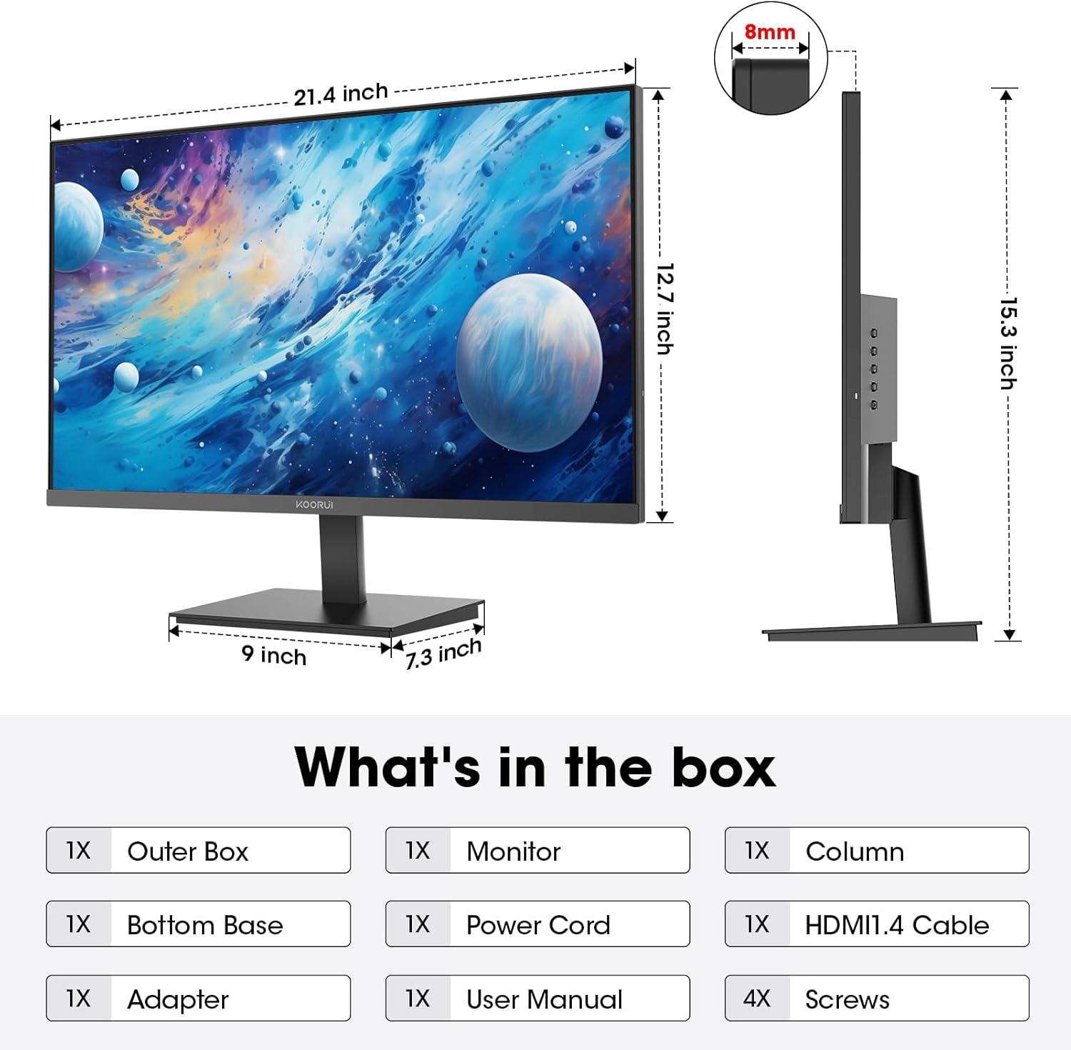 KOORUI 24 inch Computer Monitor, 144Hz IPS FHD (1920 x 1080) 99% sRGB 1000:1,Adaptive Sync,PC Desktop Monitors for Computer,HDMI/VGA Ports,100 x 100 mm VESA Mountable,Eyecare,Black