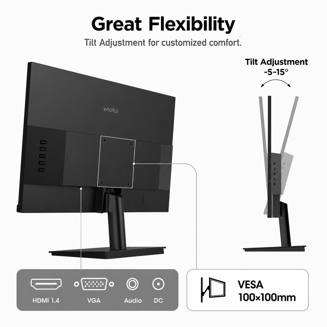 KOORUI 22 Inch Computer Monitor, FHD 1080P 120Hz Computer Display for Office & Work from Home, HDMI/VGA Monitor with Eye Care, Ultra-Slim Bezel, VESA Mount, E2212H