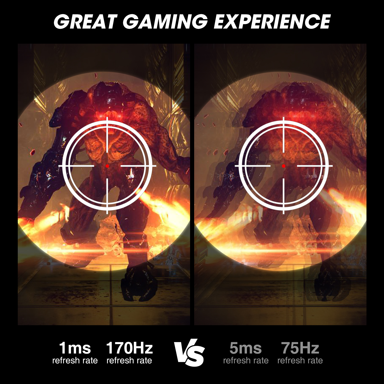 KOORUI 27 Inch QHD Gaming Monitor 170Hz, 1ms, IPS Panel, HDR10, DCI-P3 90% Color Gamut, Adaptive-Sync Compatible, (2560x1440, HDMI, DisplayPort) Black