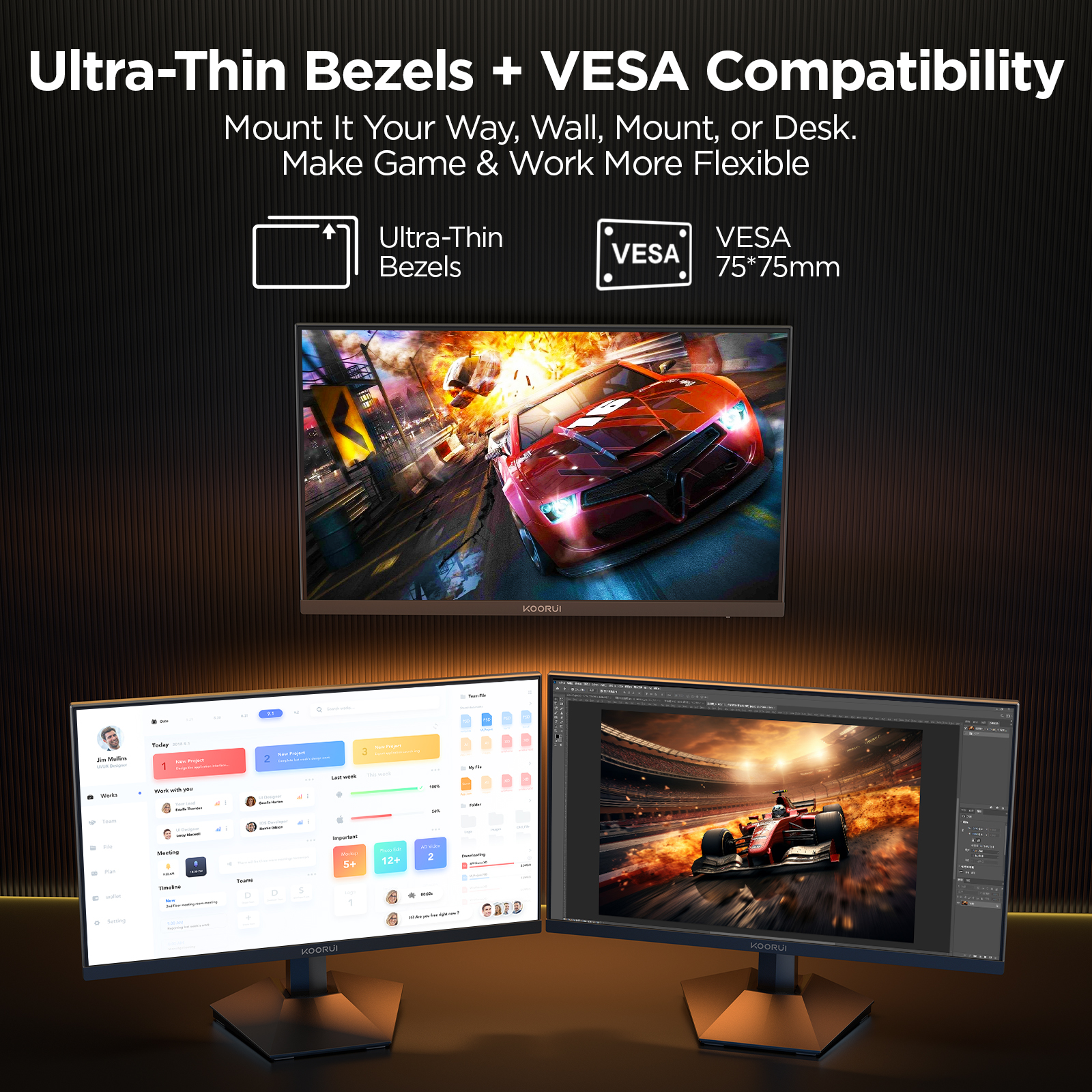 KOORUI 24 Inch Gaming Monitor, 240Hz FHD 1ms Computer Monitor, HDR400 90% DCI-P3 Adaptive Sync, 2xHDMI DP VESA Mount Tilt Adjustable, G2411X