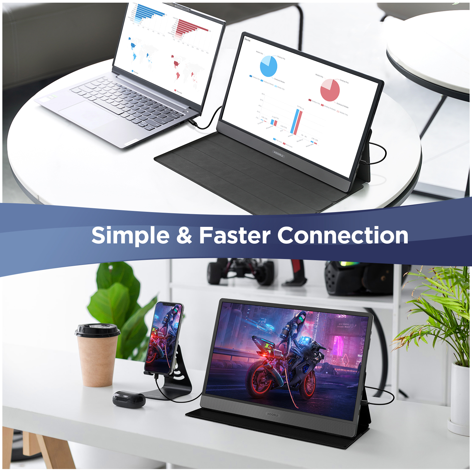 KOORUI 60Hz 6ms Gaming office Portable Monitor,15.6 Inch IPS FHD 1080P Second Screen Laptop Monitor,USB-C HDMI Travel Monitor w/Protective Cover & Dual Speakers, External Monitor for PC Phone Xbox PS4-Koorui