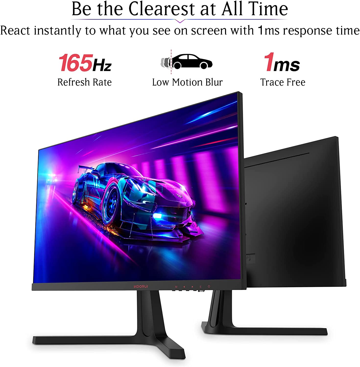 KOORUI 24 inch High-Performance 165Hz/144Hz 1ms(MPRT) 100% sRGB Gaming Monitor,Freesync(G-sync Compatible),3-Side Borderless,FHD 1080P VA Computer Monitor,HDMI/DisplayPort,VESA,24E4-Koorui