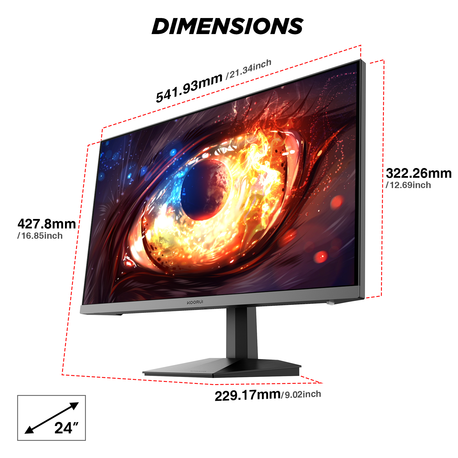 KOORUI 24 Inch Gaming Monitor, 240Hz FHD 1ms Computer Monitor, HDR400 90% DCI-P3 Adaptive Sync, 2xHDMI DP VESA Mount Tilt Adjustable, G2411X