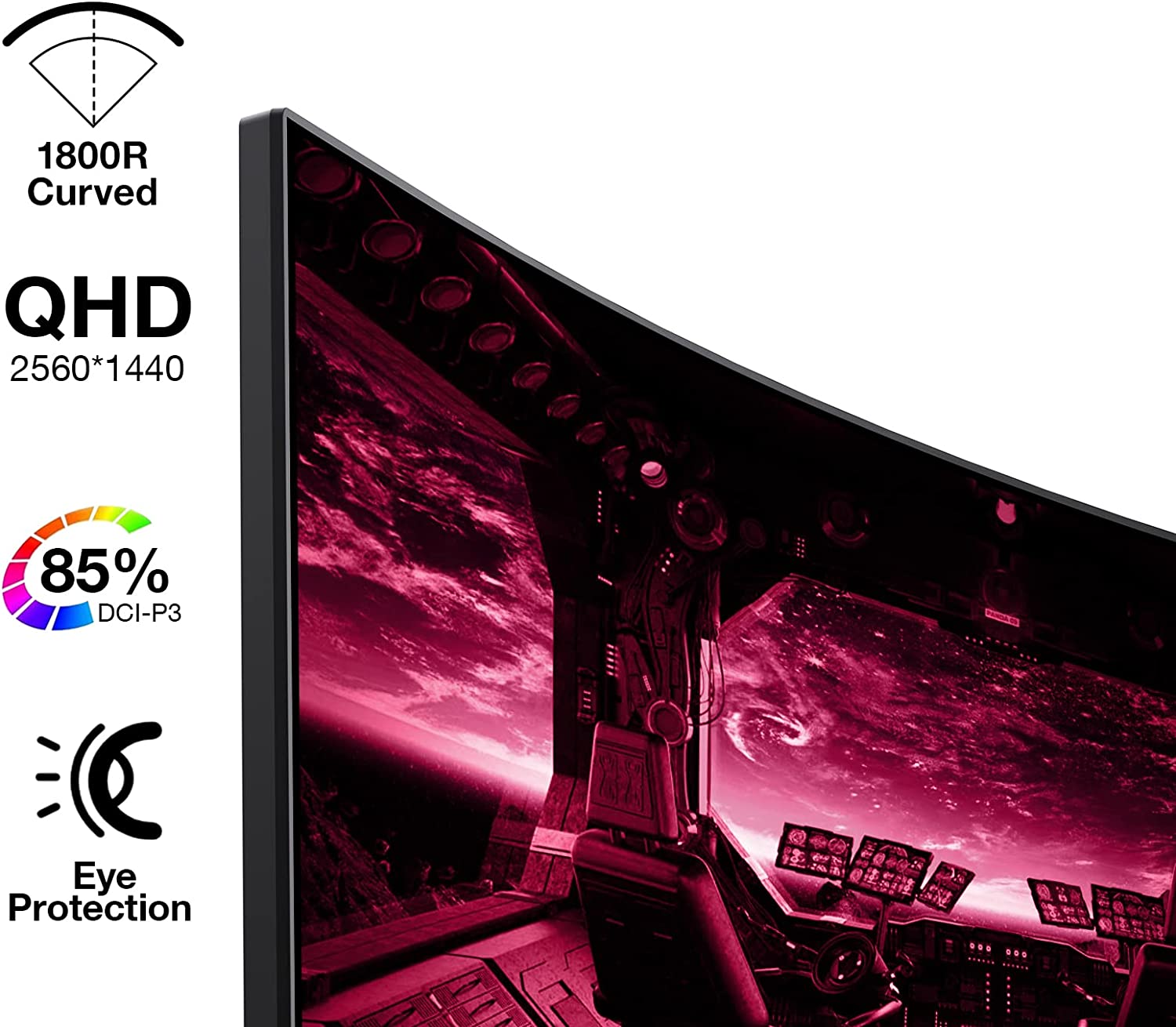 KOORUI 27 inch 144Hz 1ms 2K QHD Curved Gaming Monitor,Freesync(G-sync Compatible),100% sRGB Fast VA Computer Monitor,HDMI/DisplayPort,Vision care,Rocker Button-Koorui