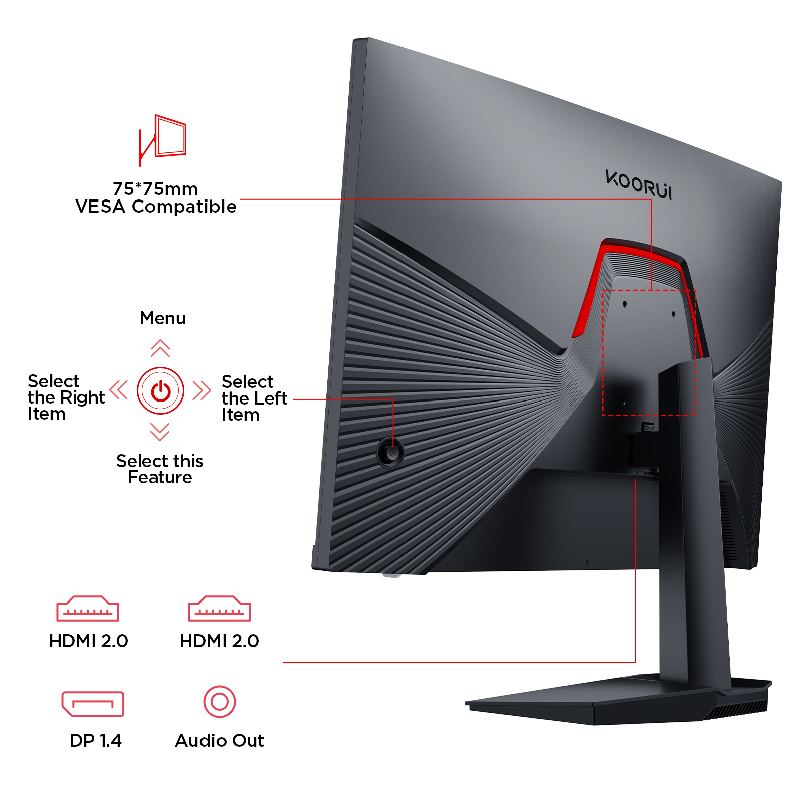 KOORUI 24 Inch Gaming Monitor, 240Hz FHD 1ms Computer Monitor, HDR400 90% DCI-P3 Adaptive Sync, 2xHDMI DP VESA Mount Tilt Adjustable, G2411X