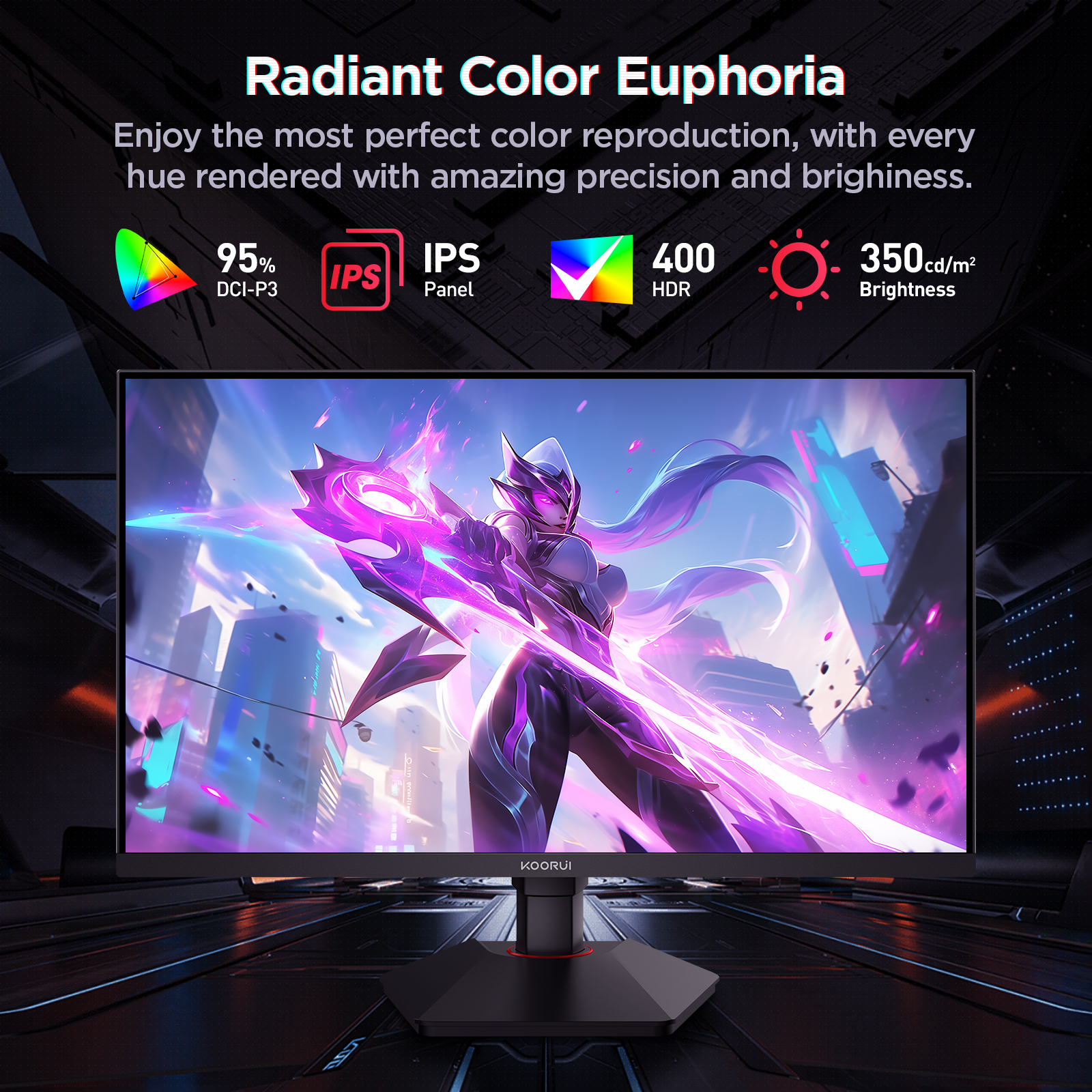 KOORUI Monitor 27 inch QHD 2K Fast IPS Gaming Monitor, 200Hz 1ms, HDR400,95% DCI-P3,Adaptive Sync,Tilt Pivot Swivel Vertical Height Adjustable,HDMI 2.0 &DP 1.4 Ports, G2722P, Black