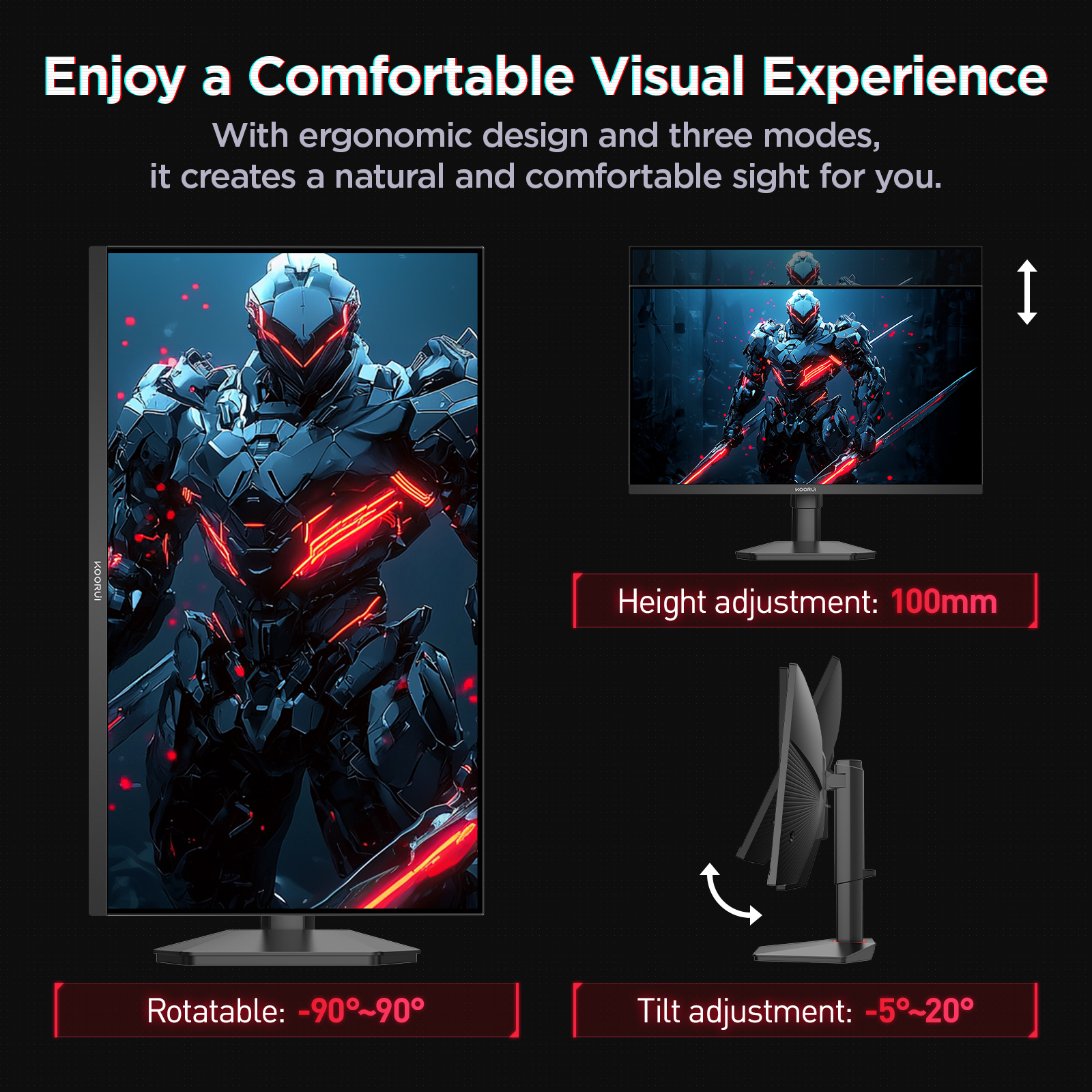 KOORUI Monitor 27 inch QHD 2K Fast IPS Gaming Monitor, 200Hz 1ms, HDR400,95% DCI-P3,Adaptive Sync,Tilt Pivot Swivel Vertical Height Adjustable,HDMI 2.0 &DP 1.4 Ports, G2722P, Black