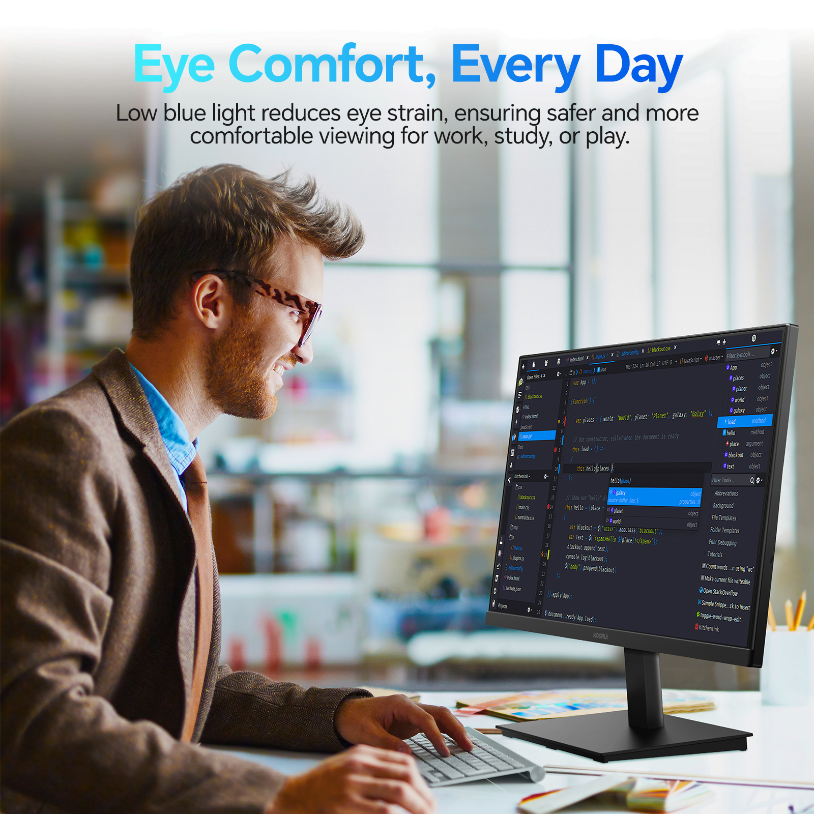 KOORUI Monitor 27 Inch, FHD/1080p Computer Monitor for Office and Home, 100Hz, HDMI, VGA, 99% SRGB, Frameless, Eye Care, Tilt Adjustment, Black, E2711F