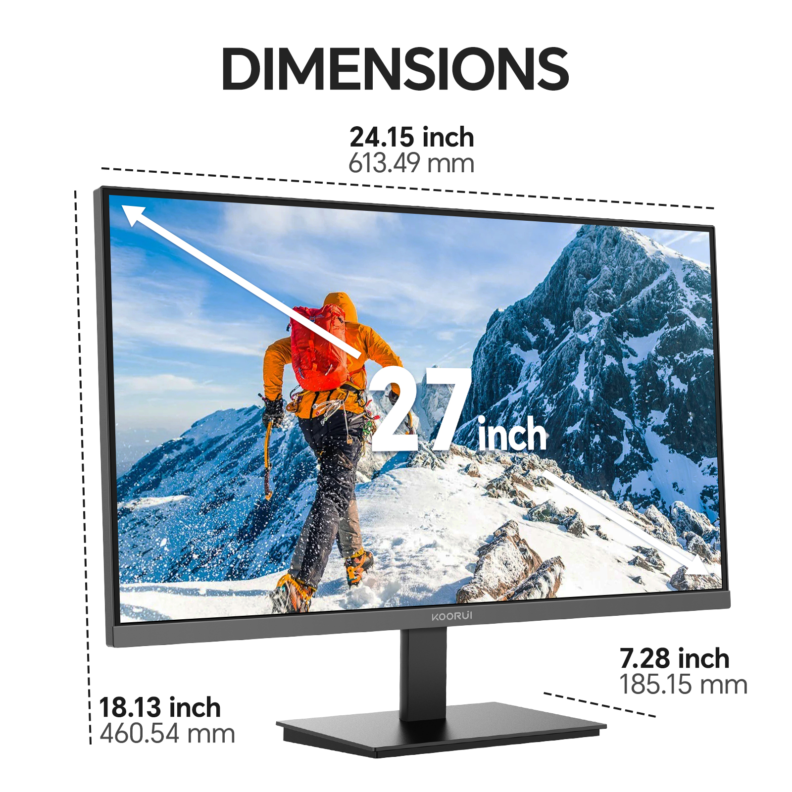 KOORUI Monitor 27 Inch, FHD/1080p Computer Monitor for Office and Home, 100Hz, HDMI, VGA, 99% SRGB, Frameless, Eye Care, Tilt Adjustment, Black, E2711F