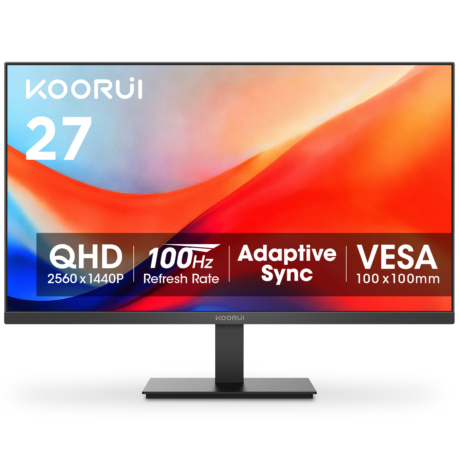 KOORUI 27-inch IPS WQHD (2560 x 1440) Computer Monitor, 100Hz, AdaptiveSync, HDMI, DP Port, Tilt, VESA Mountable, Eye Care, 2K PC Monitor for Gaming and Working, Black, E2721F