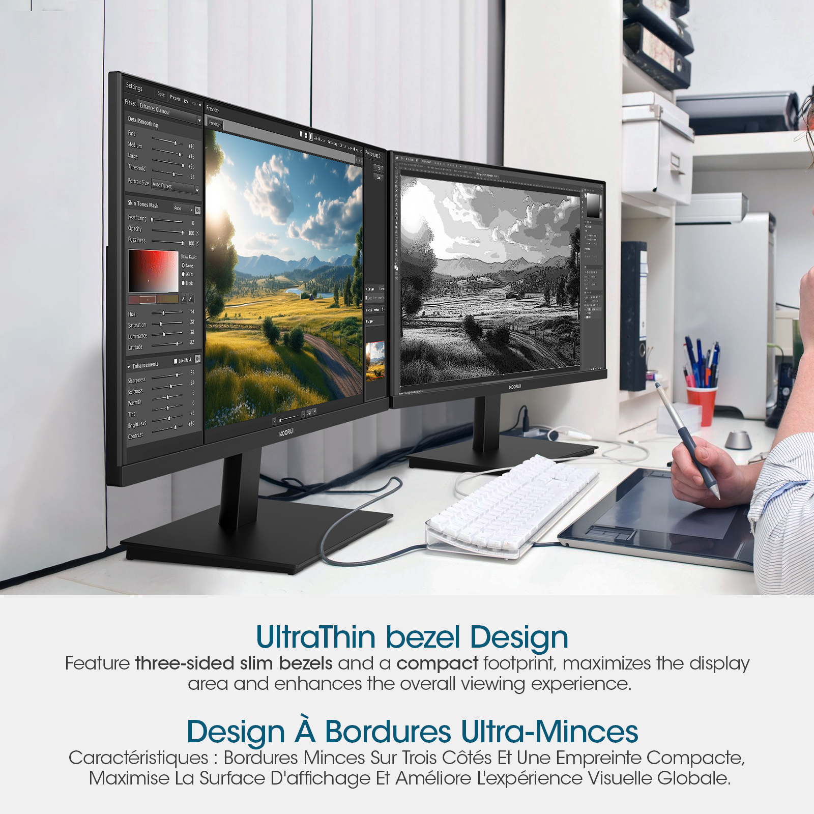 KOORUI 27-inch IPS WQHD (2560 x 1440) Computer Monitor, 100Hz, AdaptiveSync, HDMI, DP Port, Tilt, VESA Mountable, Eye Care, 2K PC Monitor for Gaming and Working, Black, E2721F