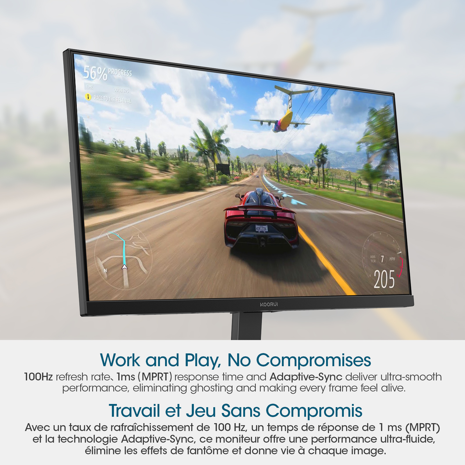 KOORUI 27-inch IPS WQHD (2560 x 1440) Computer Monitor, 100Hz, AdaptiveSync, HDMI, DP Port, Tilt, VESA Mountable, Eye Care, 2K PC Monitor for Gaming and Working, Black, E2721F