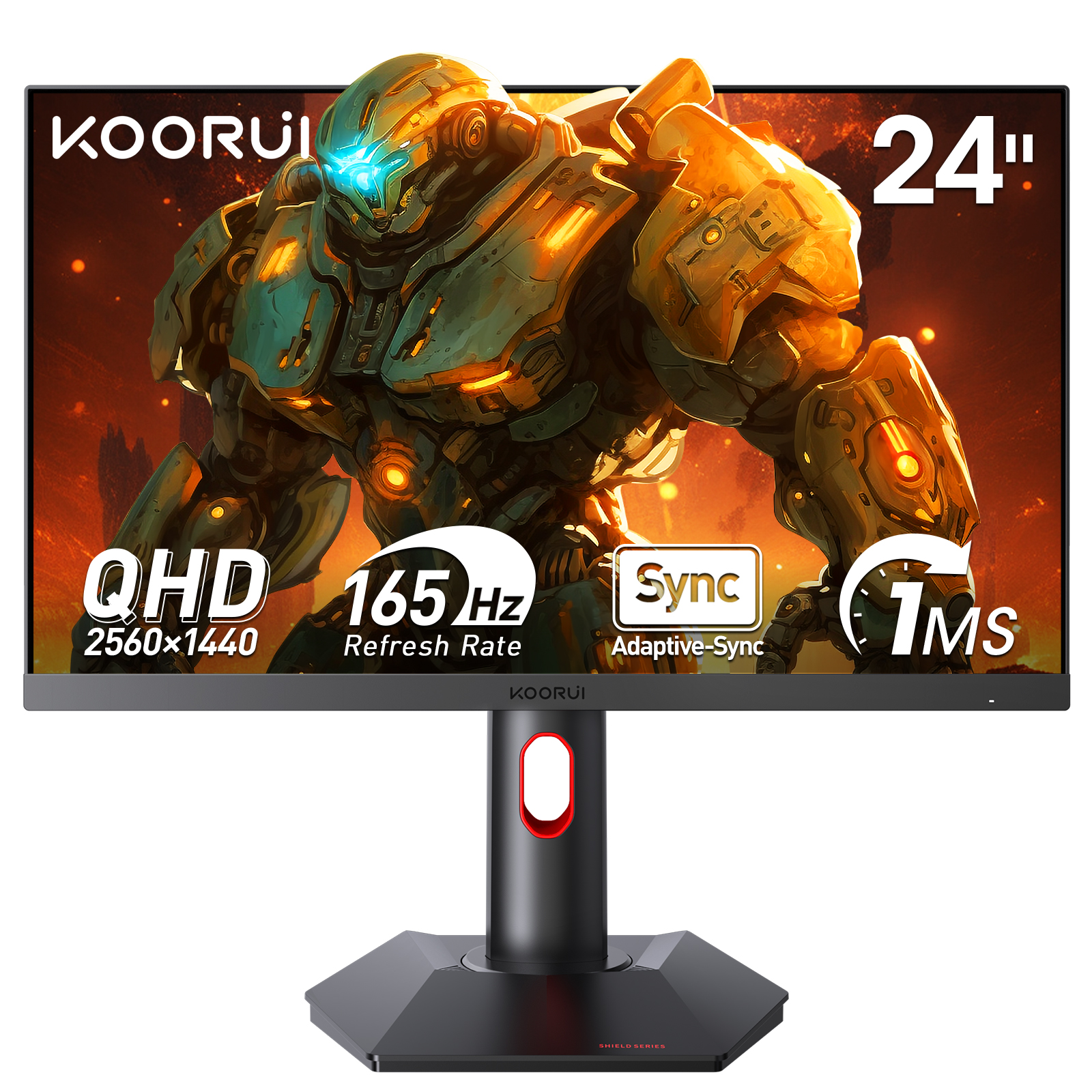 KOORUI 24 inch Gaming Monitor, 2K QHD 2560 X 1440, 165Hz, 1ms, Fast IPS, 100% sRGB, Adaptive Sync, Pivot Adjustment, HDMI, DisplayPort, VESA Compatible, GP01