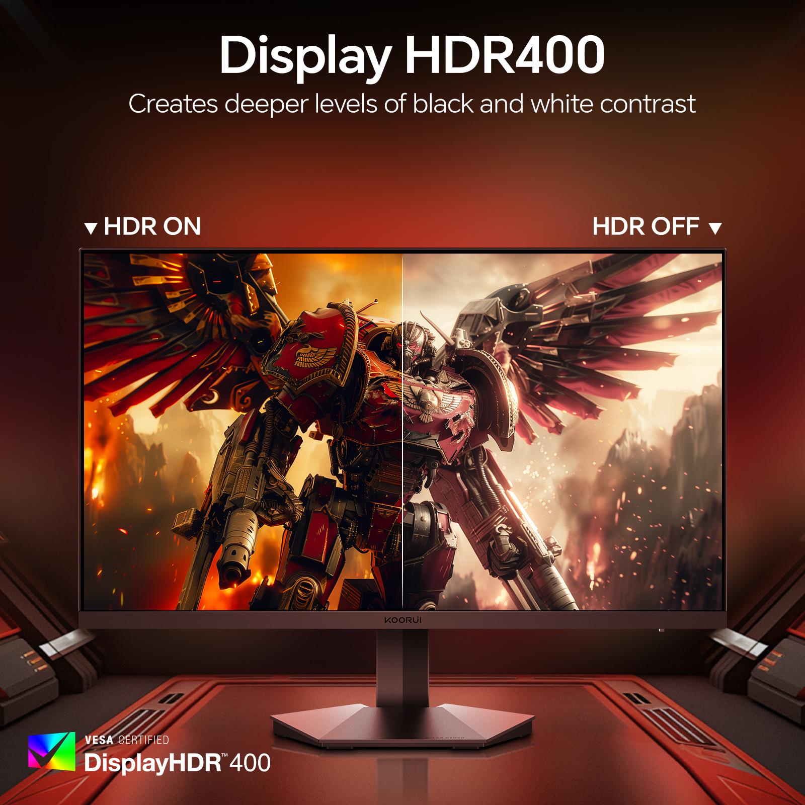 KOORUI Gaming Monitor, 24" Fast IPS Computer Monitor, 180Hz QHD HDR400 Display, 1ms PC Screen, 90% DCI-P3 Color Gamut, Adaptive Sync, Ultra Slim Frame, VESA Mountable, HDMI 2.0, DP 1.4, G2421V