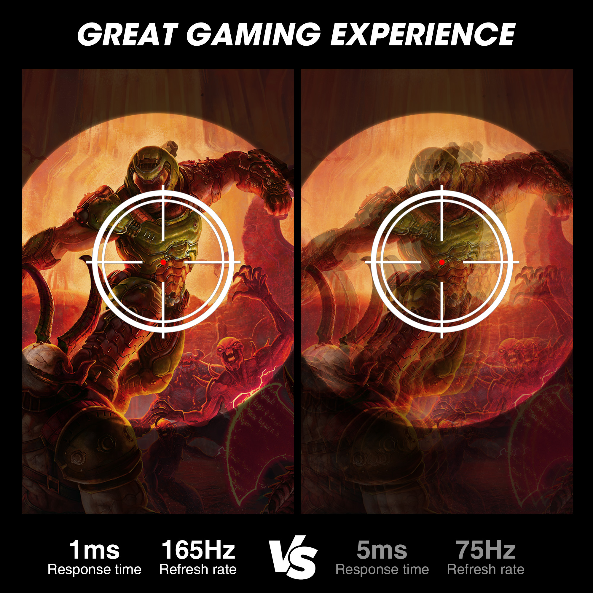 KOORUI 24 inch Gaming Monitor, 2K QHD 2560 X 1440, 165Hz, 1ms, Fast IPS, 100% sRGB, Adaptive Sync, Pivot Adjustment, HDMI, DisplayPort, VESA Compatible, GP01