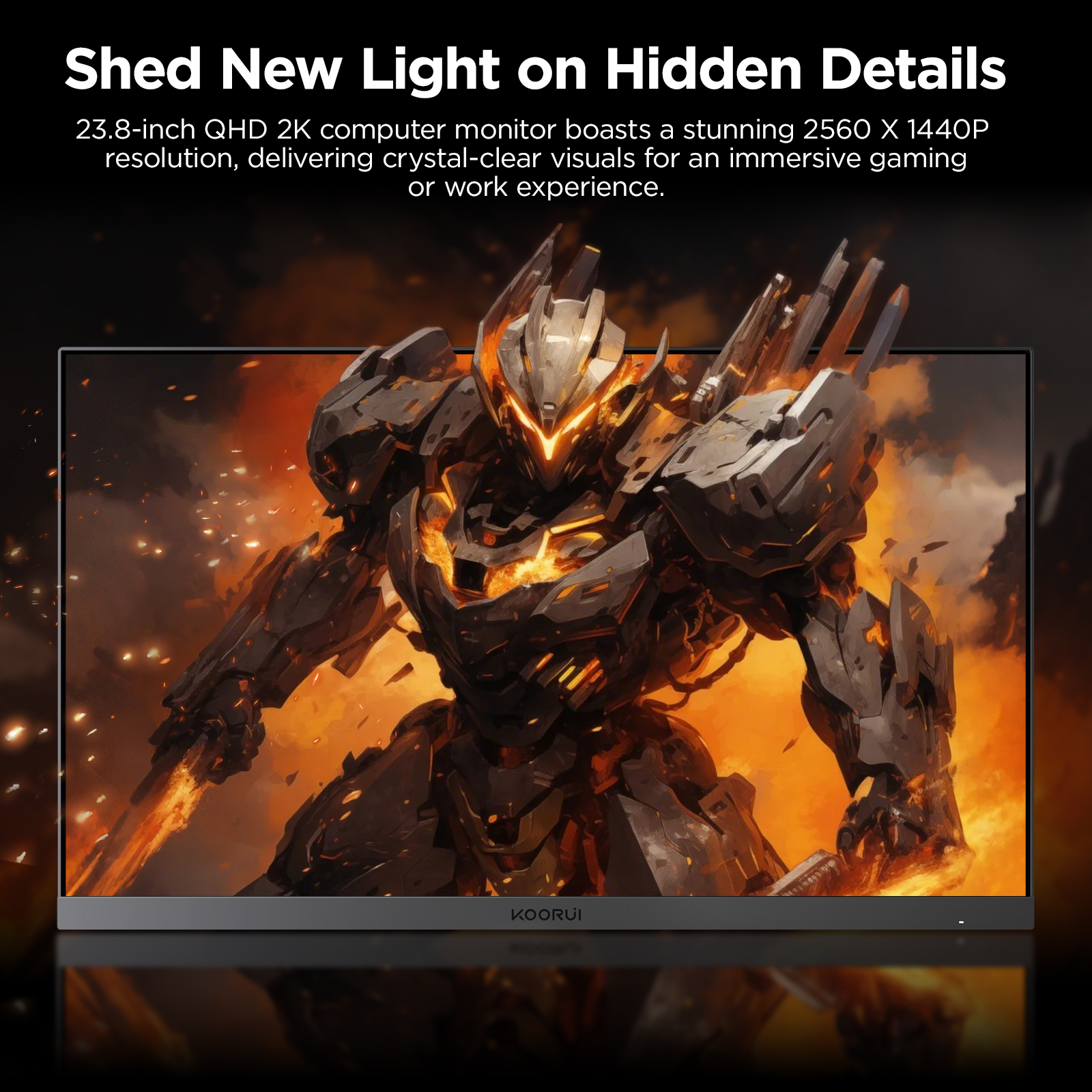 KOORUI 24 inch Gaming Monitor, 2K QHD 2560 X 1440, 165Hz, 1ms, Fast IPS, 100% sRGB, Adaptive Sync, Pivot Adjustment, HDMI, DisplayPort, VESA Compatible, GP01