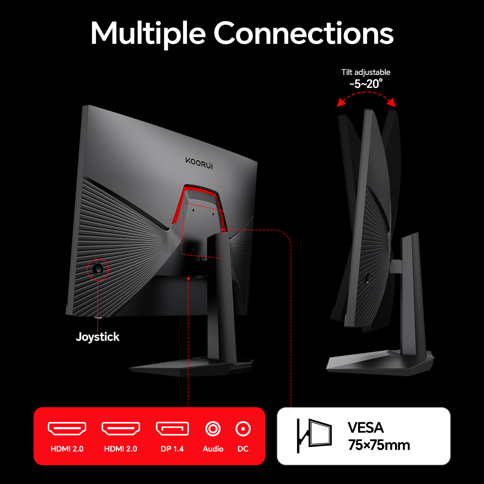 KOORUI Gaming Monitor, 24" Fast IPS Computer Monitor, 180Hz QHD HDR400 Display, 1ms PC Screen, 90% DCI-P3 Color Gamut, Adaptive Sync, Ultra Slim Frame, VESA Mountable, HDMI 2.0, DP 1.4, G2421V