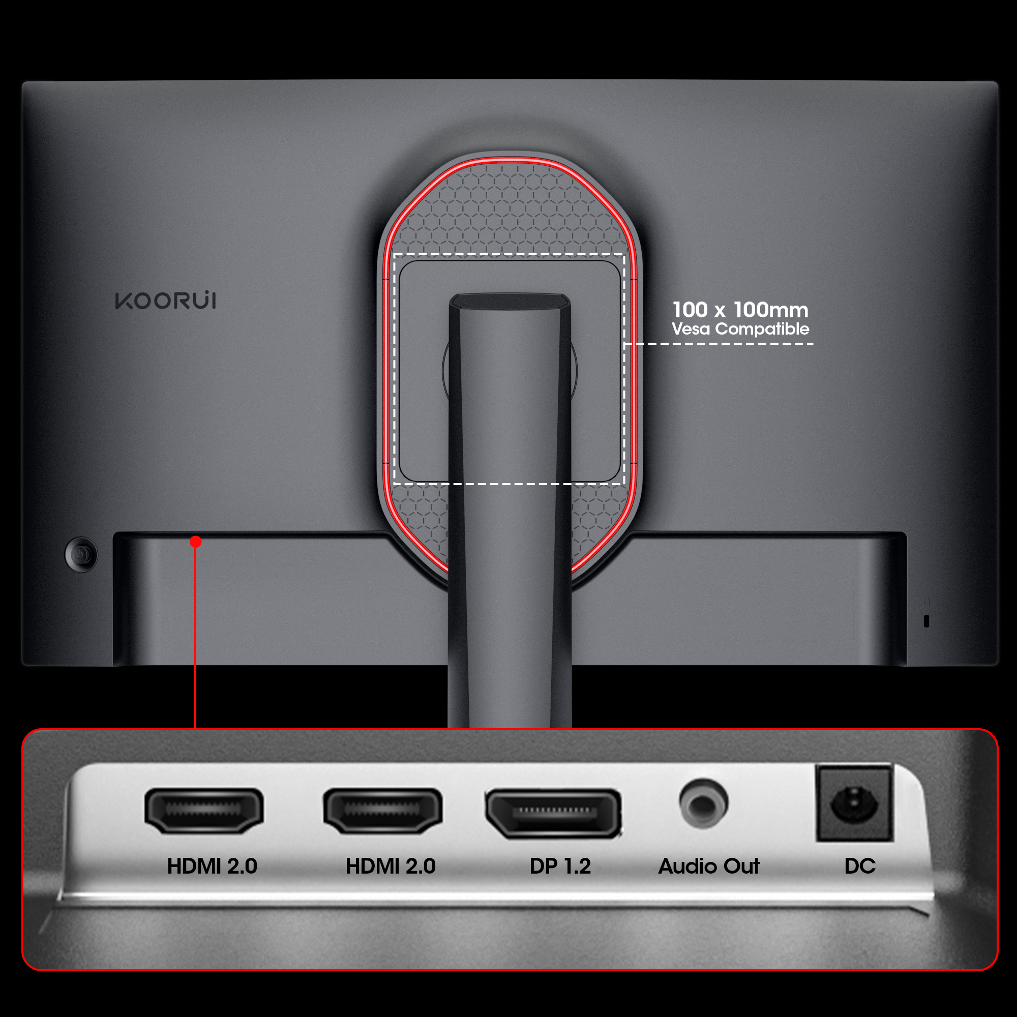 KOORUI 24 inch Gaming Monitor, 2K QHD 2560 X 1440, 165Hz, 1ms, Fast IPS, 100% sRGB, Adaptive Sync, Pivot Adjustment, HDMI, DisplayPort, VESA Compatible, GP01