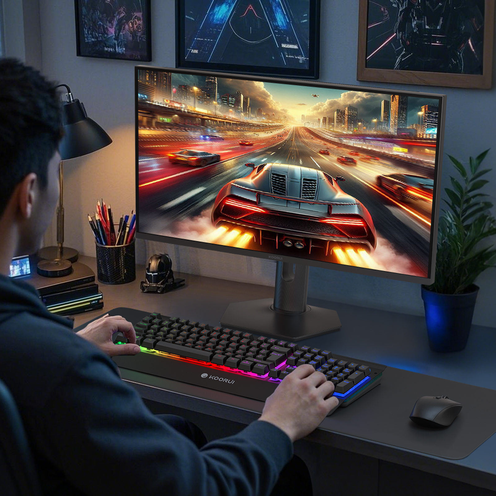 KOORUI 27 inch Gaming Monitor, 4K UHD 3840×2160 160Hz/320Hz 1ms, Mini LED/IPS Computer Monitor for Desktop, 98% DCI-P3&100% sRGB, HDR1400,HDMI 2.1, 100×100 VESA Mountable, Height Adjustable, Black