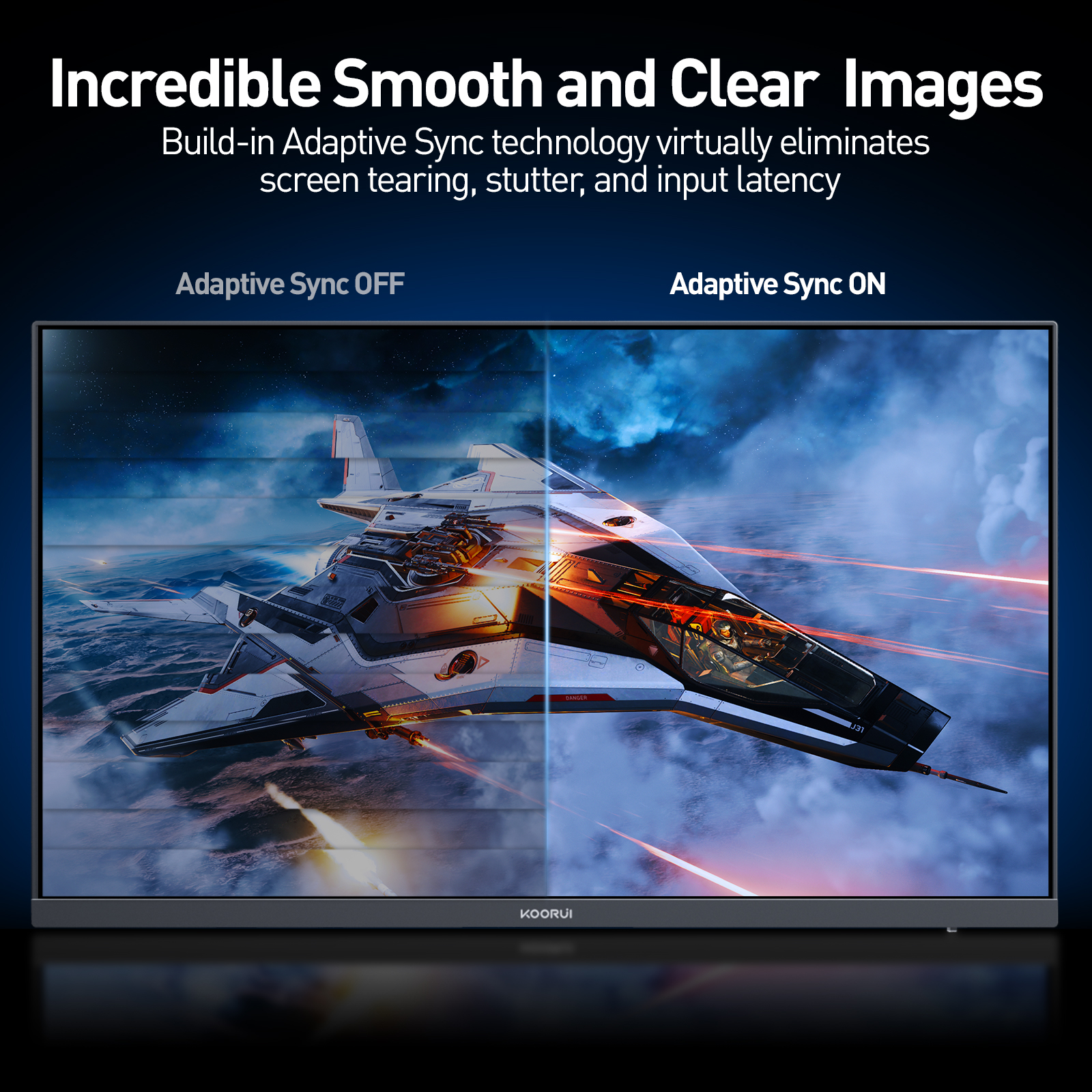 KOORUI 27 inch Gaming Monitor,One-Click Dual-Mode 4K UHD 160Hz / FHD 320Hz, 1ms, 95% DCI-P3/100% sRGB, HDR400, Adaptive Sync, HDMI 2.1/DP 1.4(Cable Include), VESA 75×75, Height Adjustable - Black